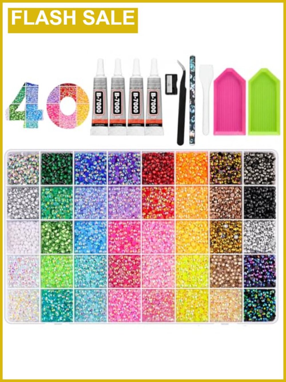 45000 Pcs 3mm Resin Rhinestones Bedazzling Kit with 40 Colors, Tools & Glue